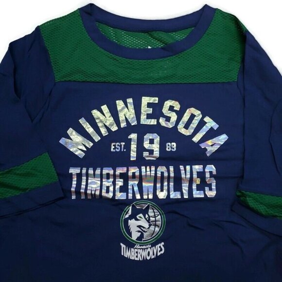 NBA Minnesota Timberwolves Womens Size L Kickoff T-Shirt 3/4 Sleeve Touch Royal - Picture 1 of 5